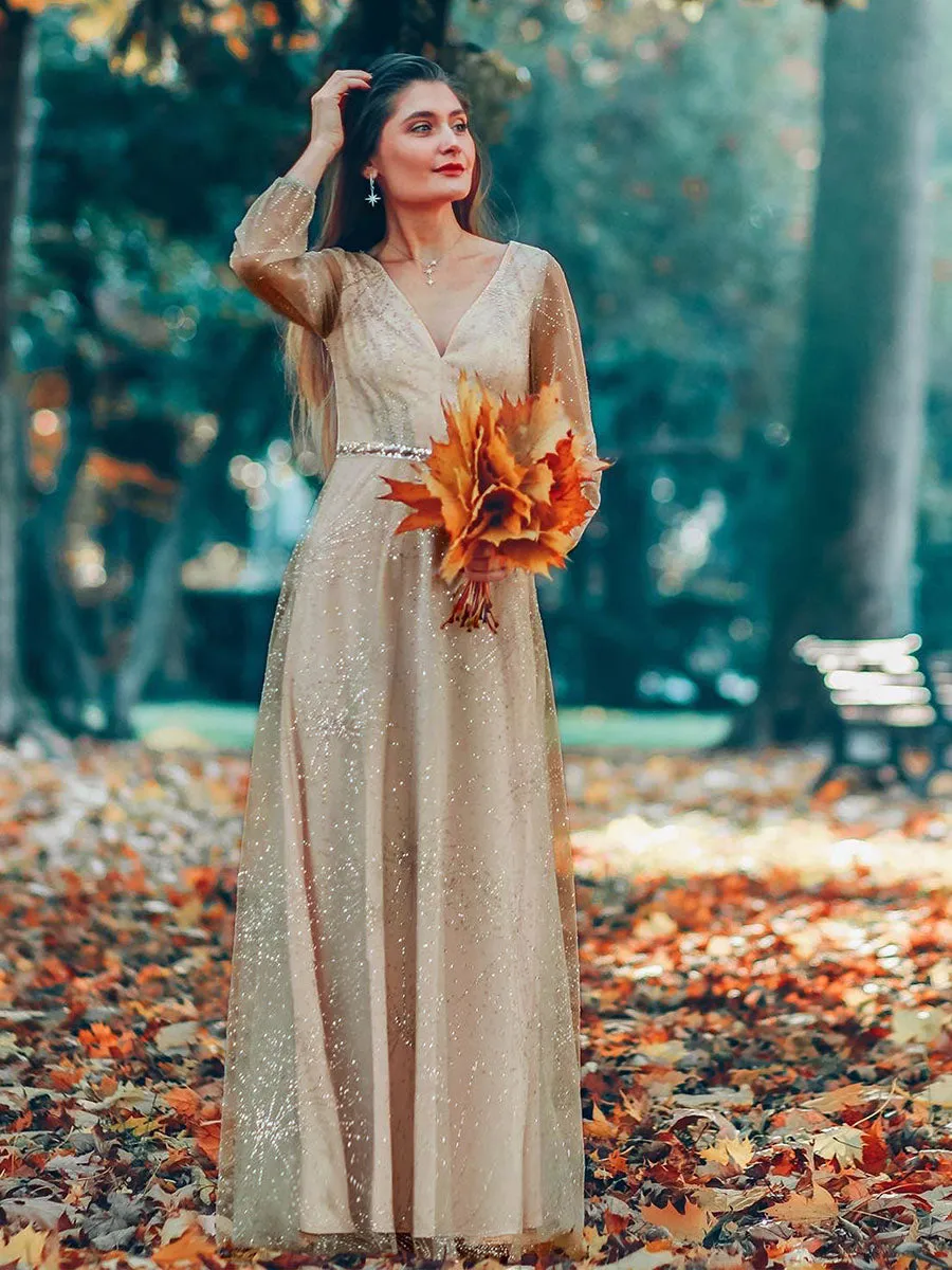 Elegant V-Neck Wholesale Prom Party Dresses With Lantern Long Sleeve EP00844