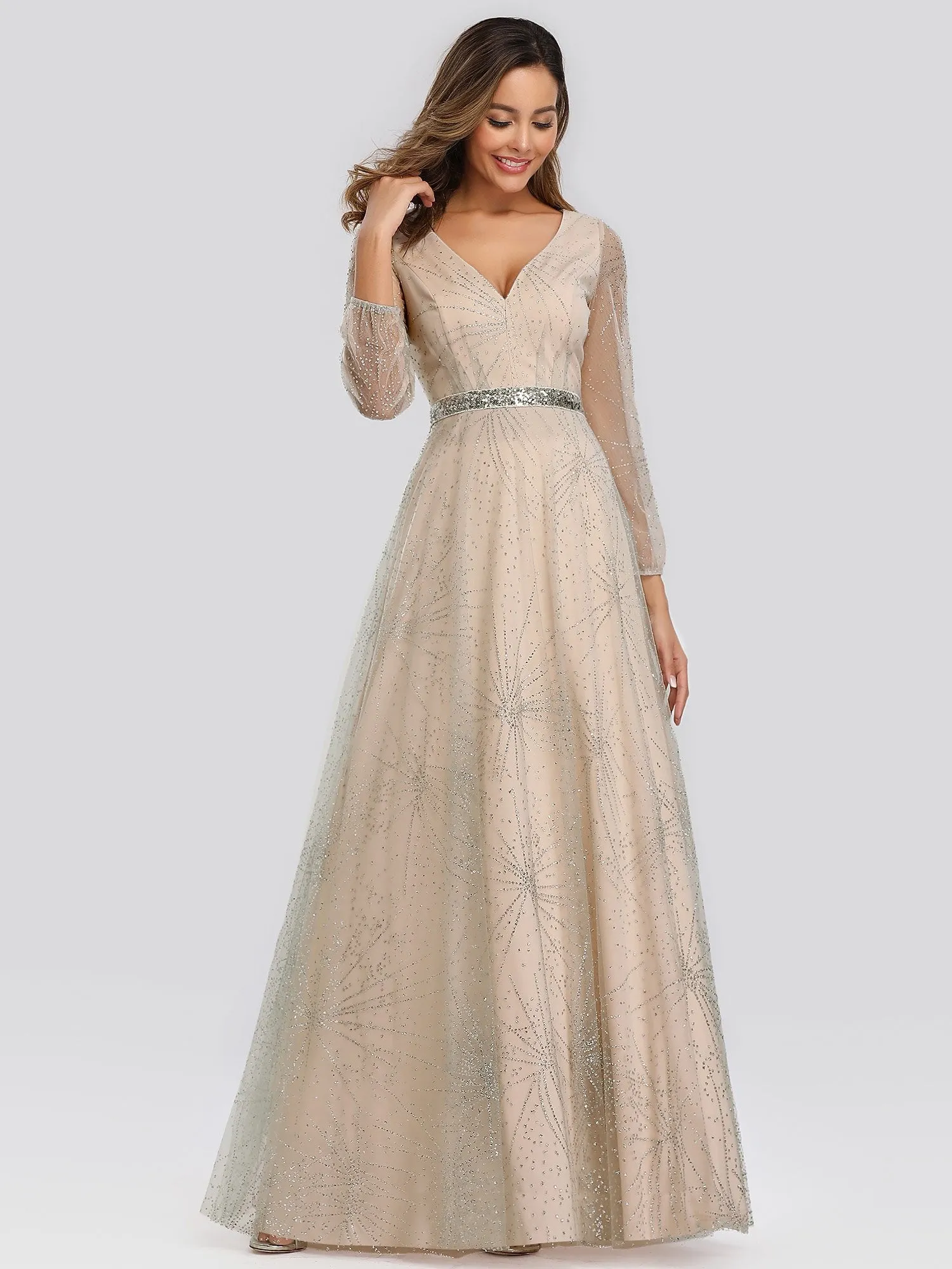 Elegant V-Neck Wholesale Prom Party Dresses With Lantern Long Sleeve EP00844