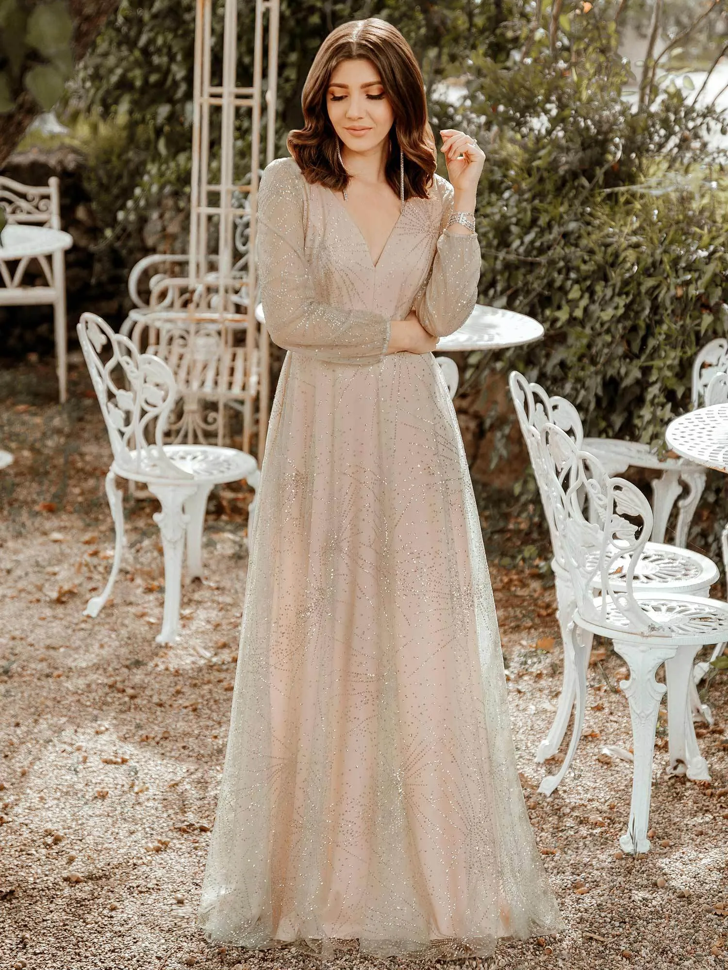 Elegant V-Neck Wholesale Prom Party Dresses With Lantern Long Sleeve EP00844