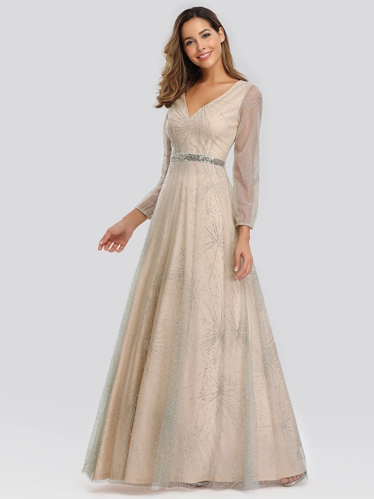 Elegant V-Neck Wholesale Prom Party Dresses With Lantern Long Sleeve EP00844