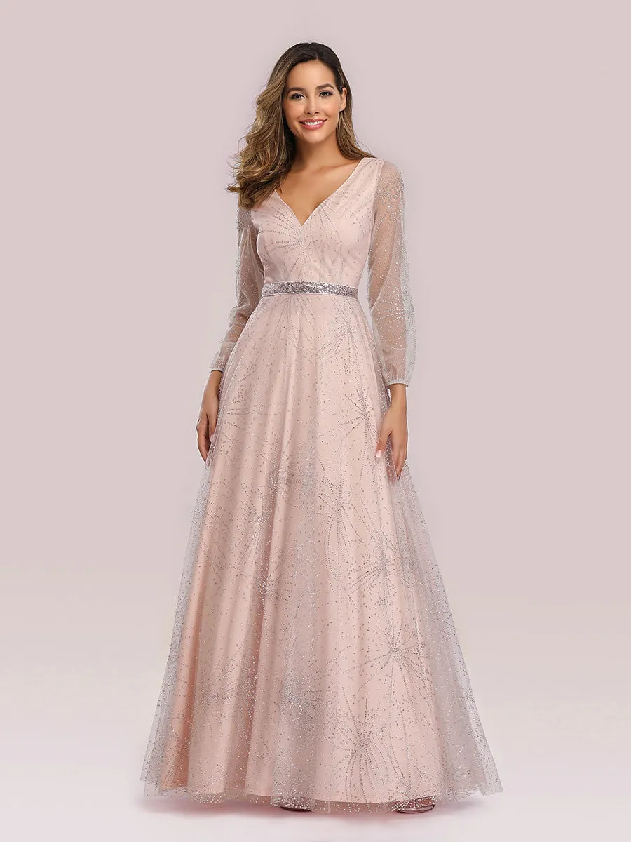 Elegant V-Neck Wholesale Prom Party Dresses With Lantern Long Sleeve EP00844