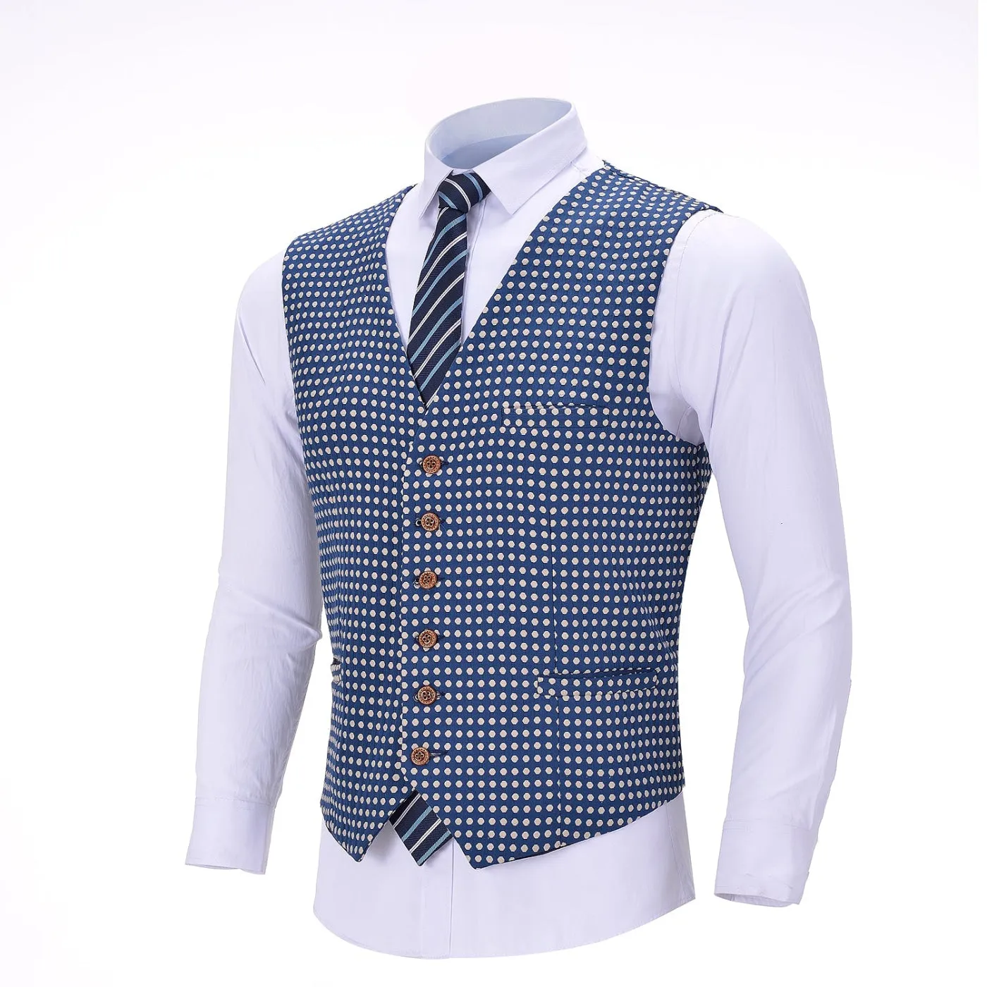 Fashion Men's Printed Polka Dots Vest V-neck Waistcoat