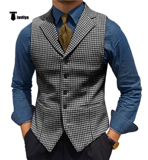 Fashion Men's vest Houndstooth Notch Lapel Waistcoat