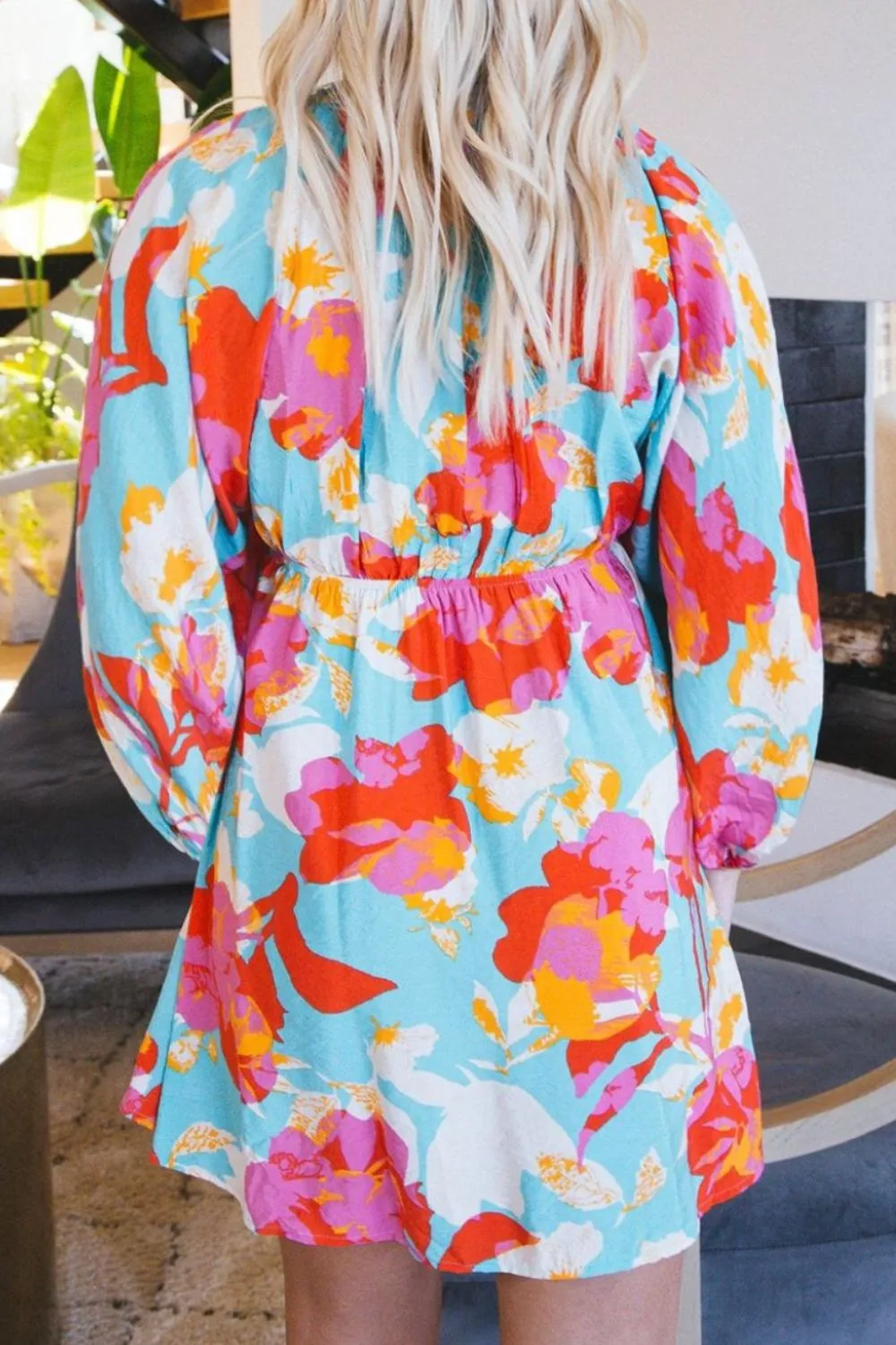 Floral Bracelet Sleeve Empire Waist Mini Dress