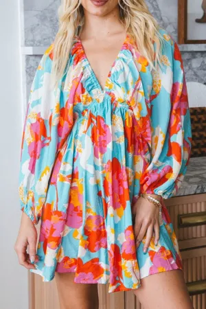 Floral Bracelet Sleeve Empire Waist Mini Dress