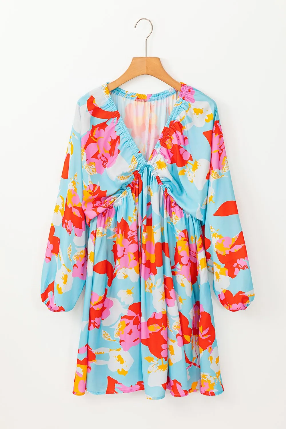 Floral Bracelet Sleeve Empire Waist Mini Dress