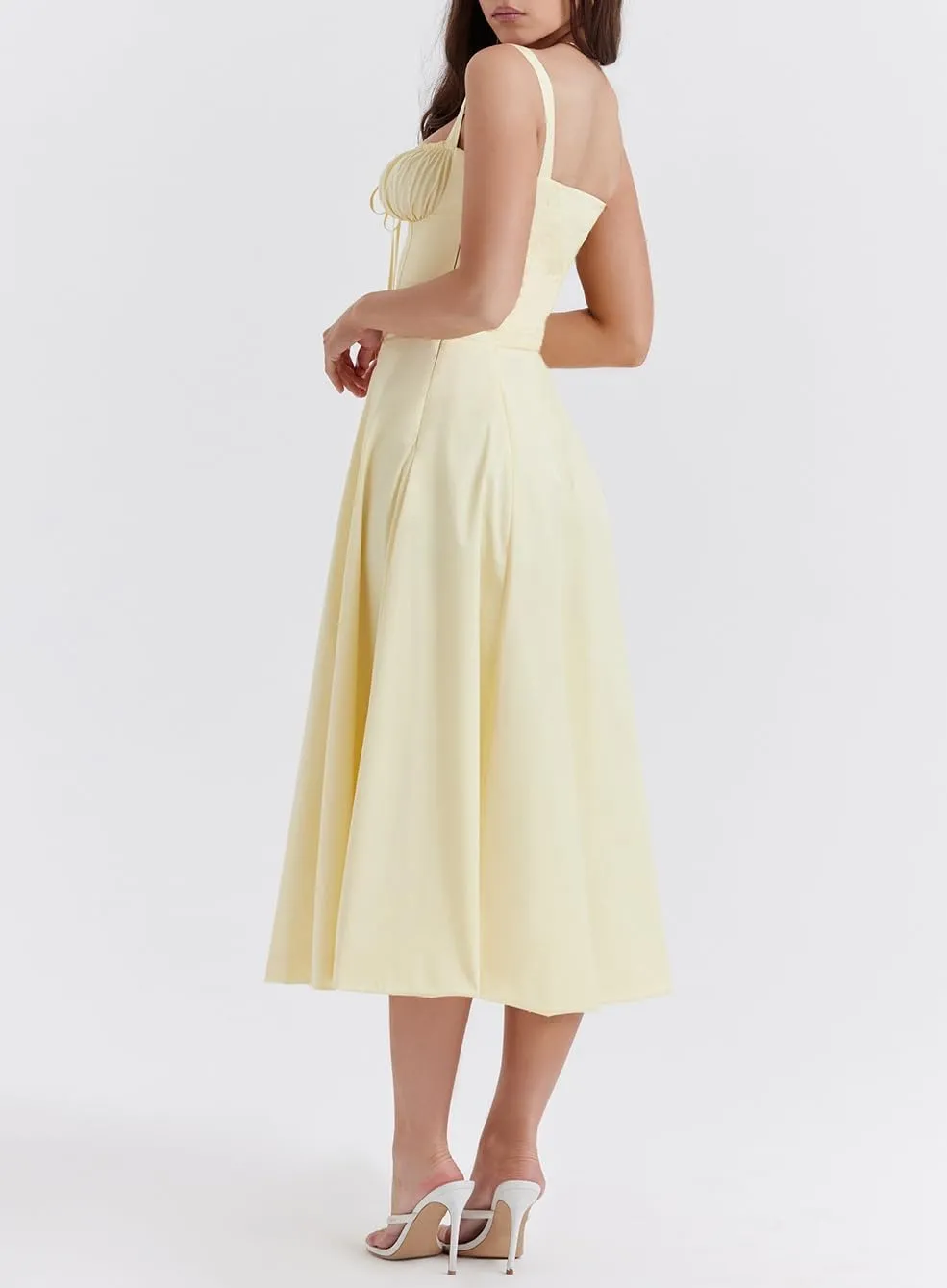 Floral Midi Corset Dress - yellow