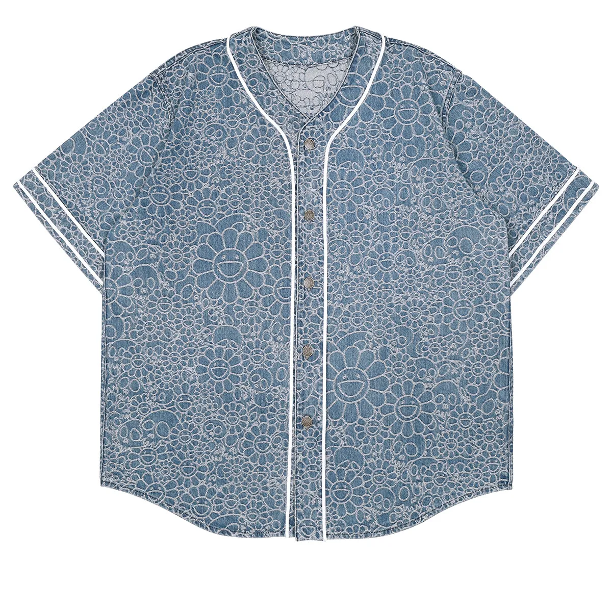 Flowers & Skulls Jacquard Denim Base Ball Shirt