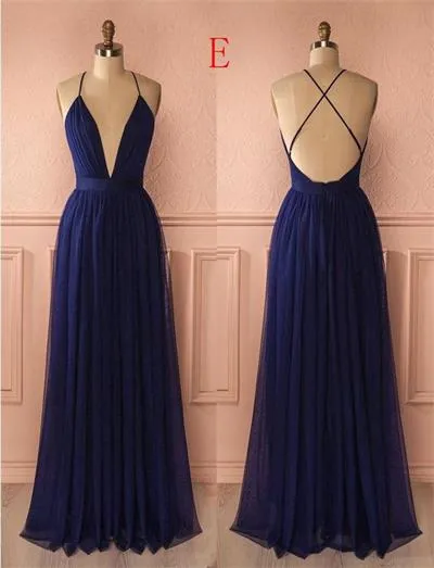 Flowy Deep V-neck A-line Tulle Long Prom Dress