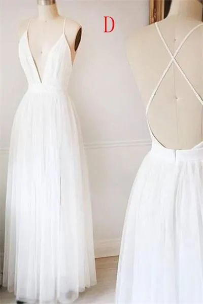 Flowy Deep V-neck A-line Tulle Long Prom Dress