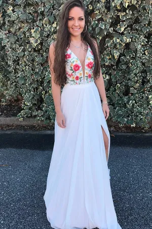 Flowy Open Back V-neck Long Chiffon Prom Dress
