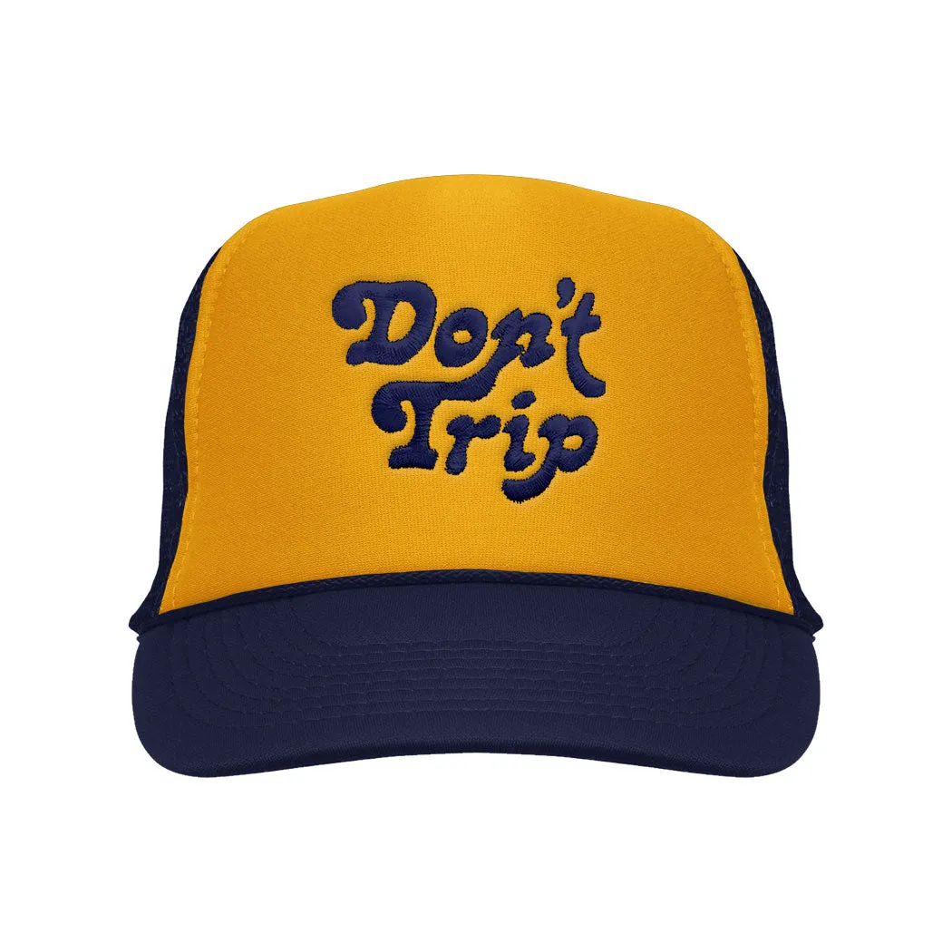 FREE & EASY X PARTY SHIRT DON'T TRIP EMBROIDERED TRUCKER HAT YELLOW/NAVY