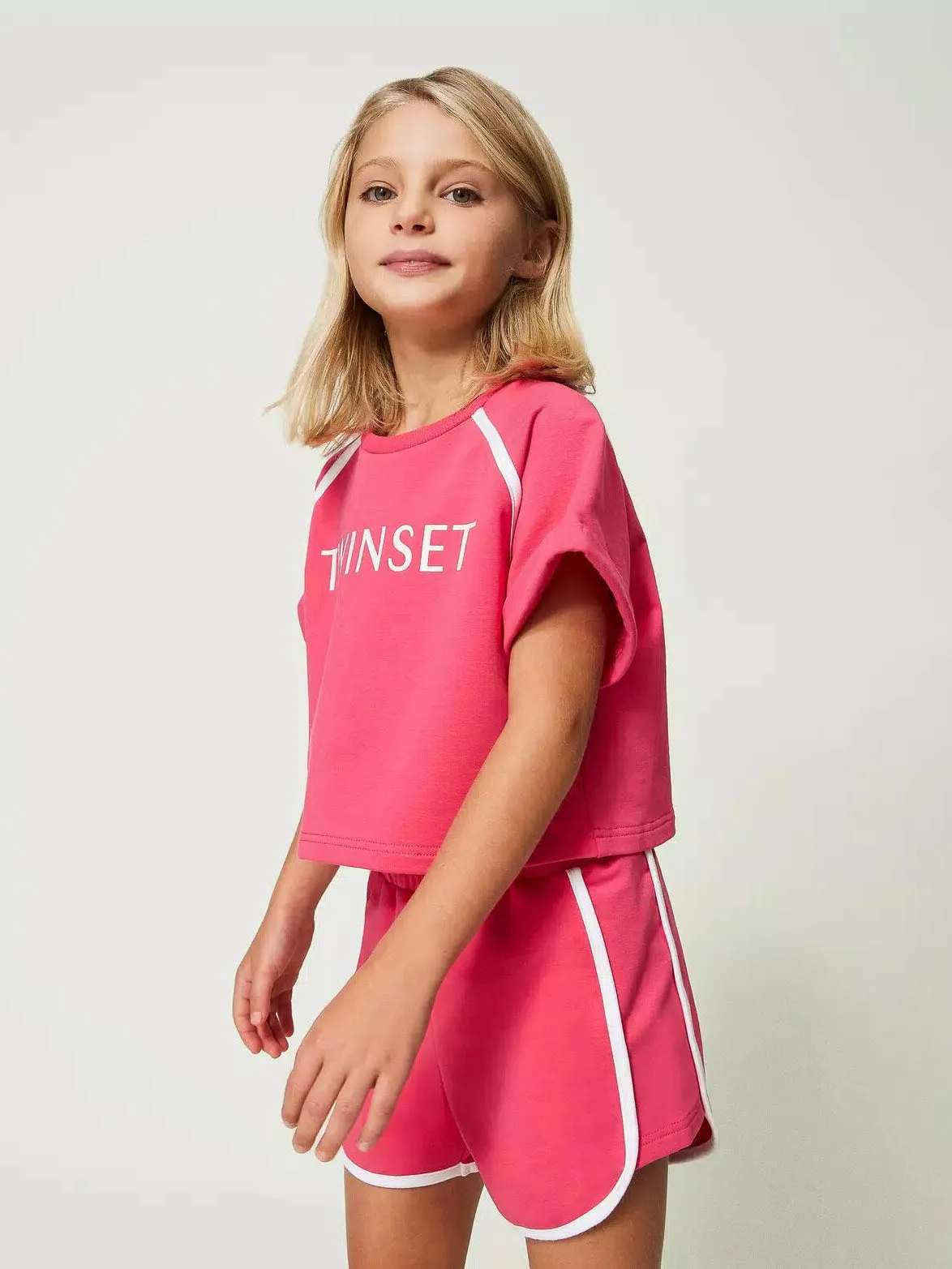 Girl's Set-Cotton T-Shirt & Shorts-white