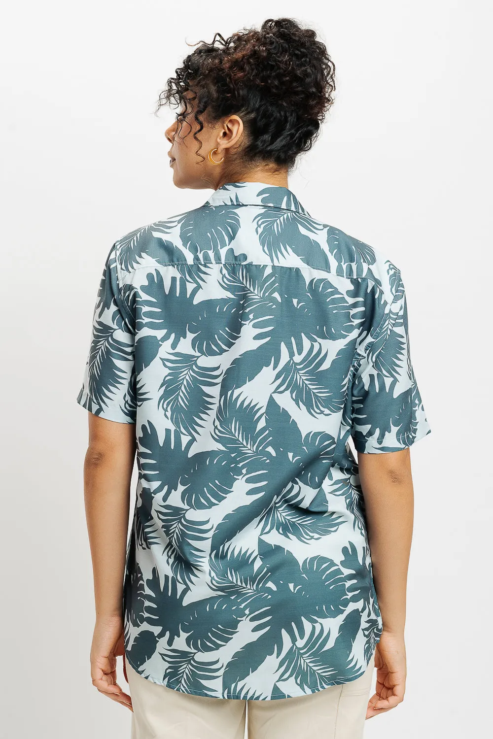 Green Palm Print Women's Resort Shirt
