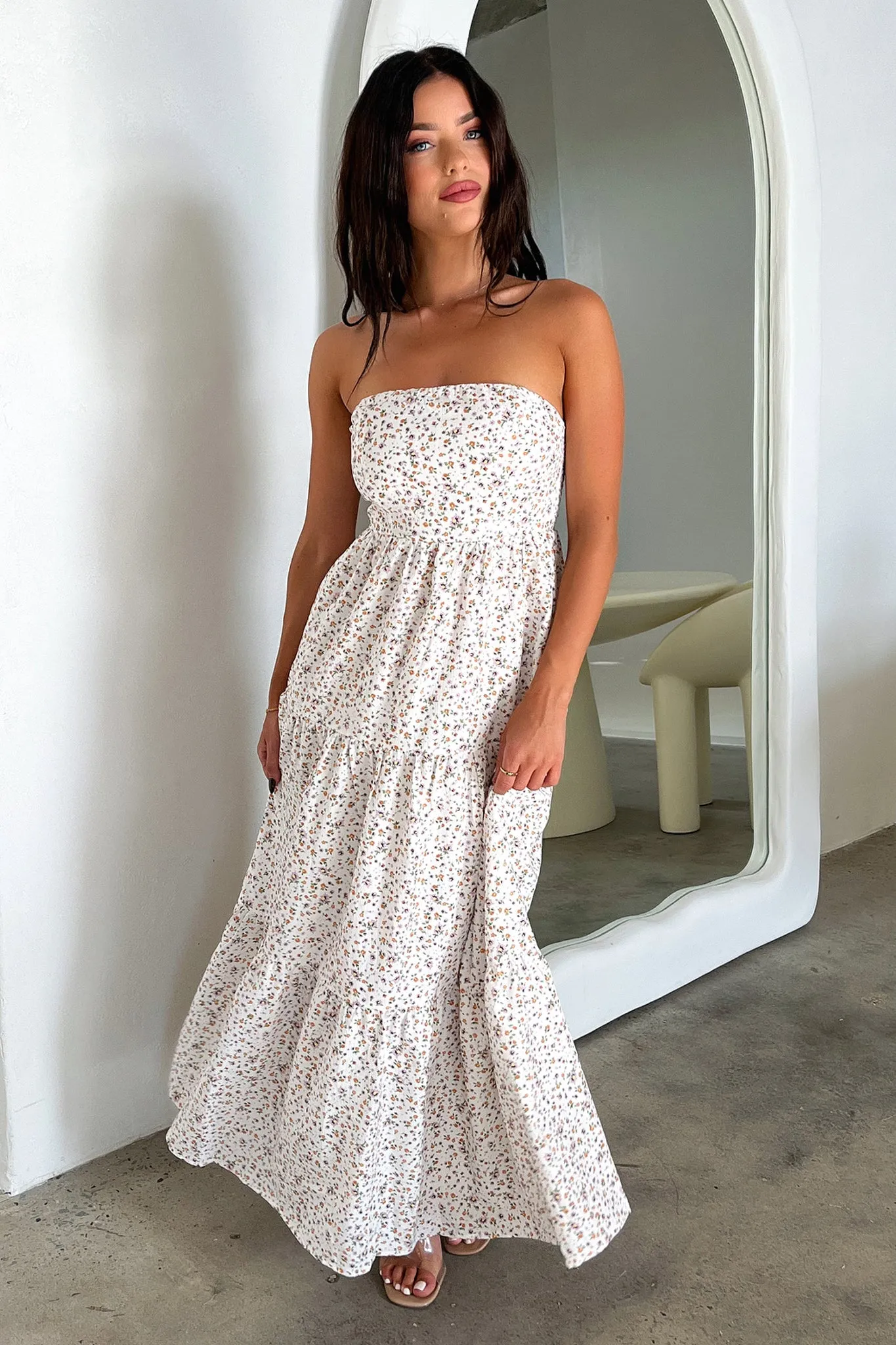 Hailey Maxi Dress - White floral