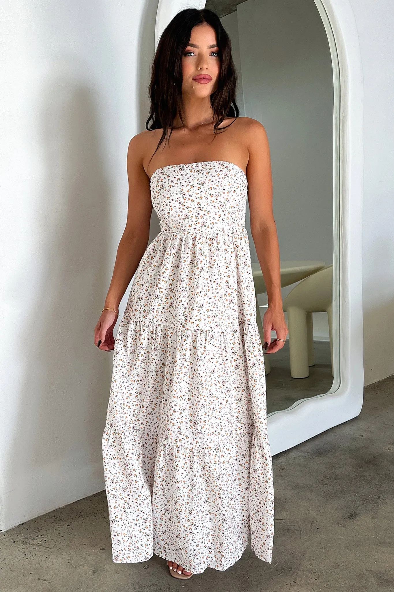 Hailey Maxi Dress - White floral