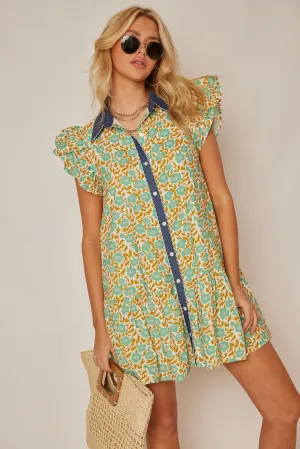Hollis Denim Detail Floral Dress