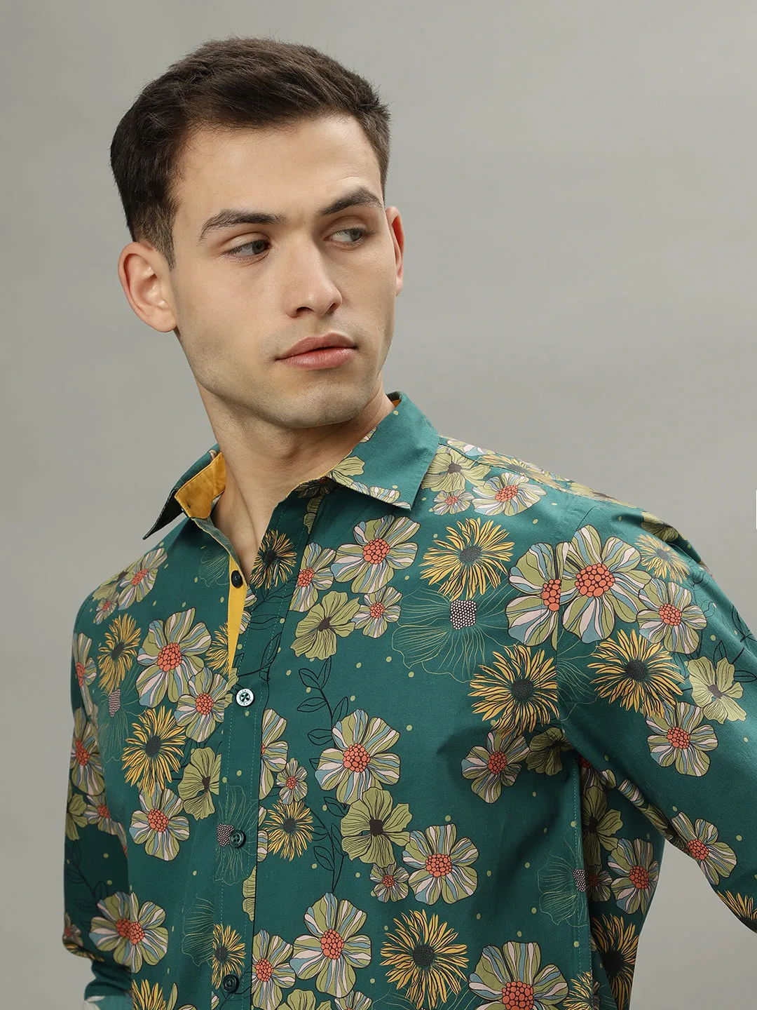 Iconic Green Fashion Floral Print Regular Fit Shirt