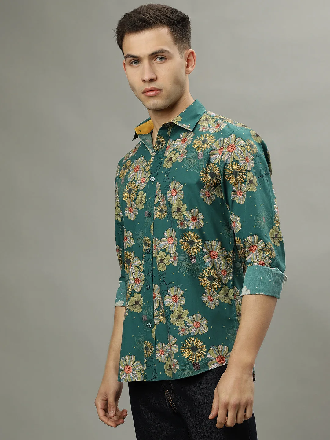 Iconic Green Fashion Floral Print Regular Fit Shirt