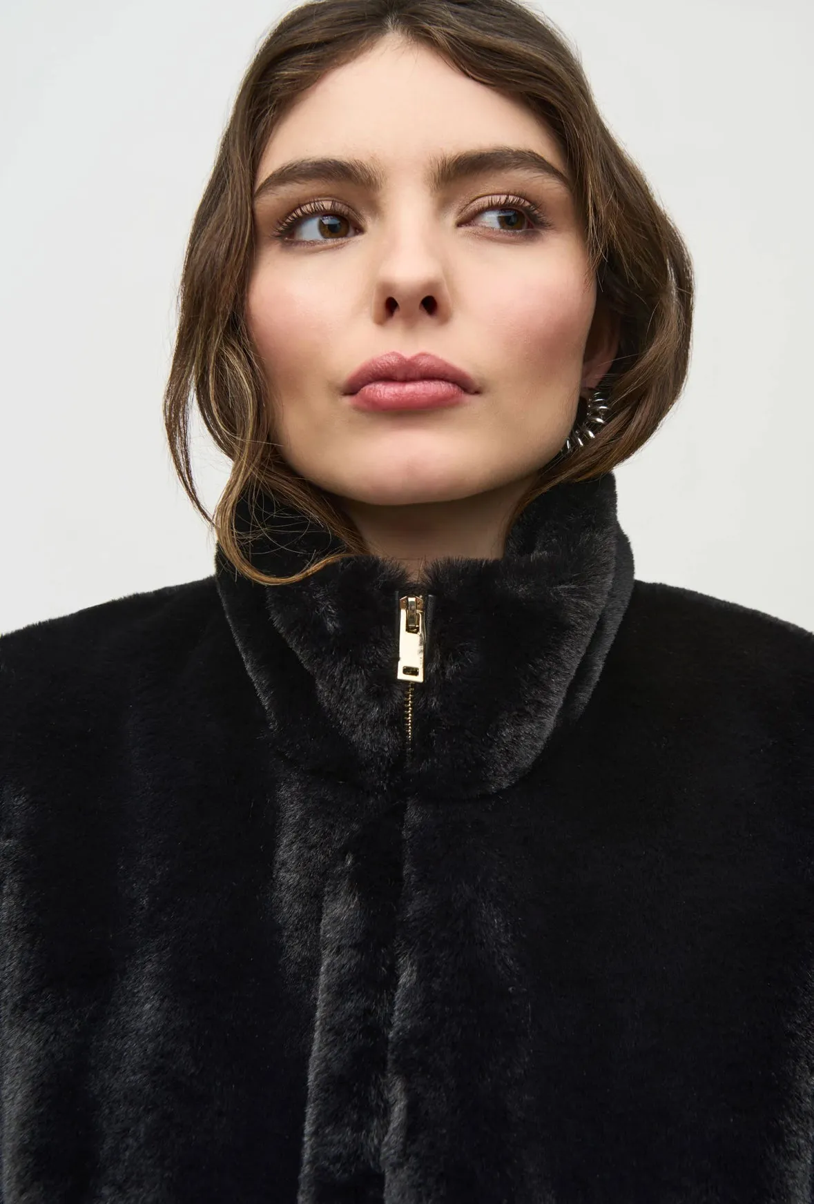 Joseph Ribkoff Black Faux Fur Vest