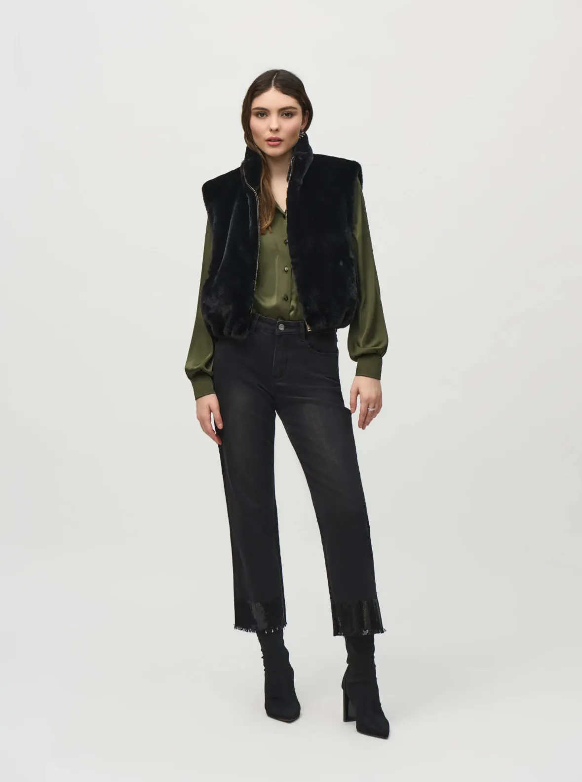 Joseph Ribkoff Black Faux Fur Vest