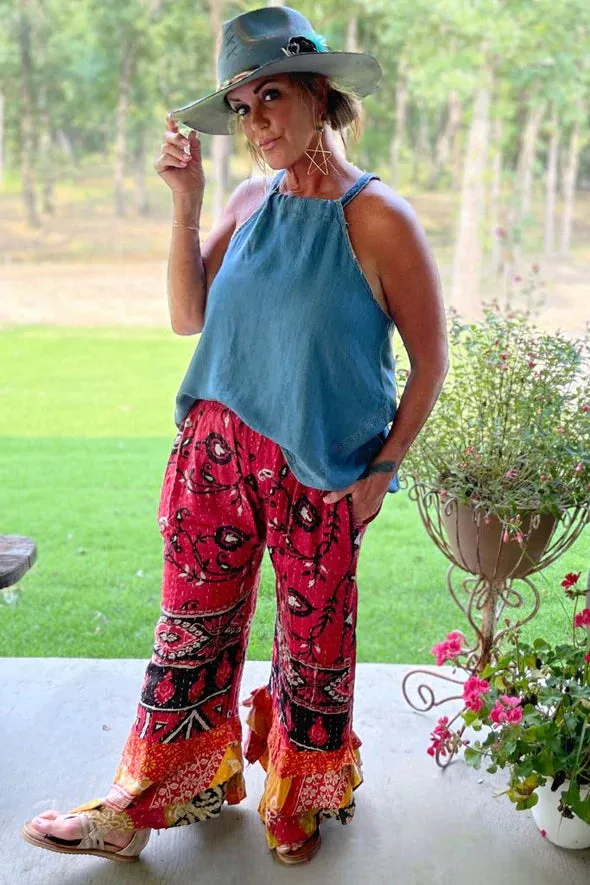 Kantha Sunrise Ruffle Pant "Viola" by Jaded Gypsy