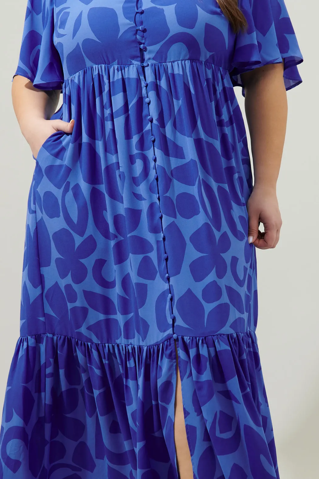 Kihe Floral Pismo Button Down Flutter Maxi Dress Curve