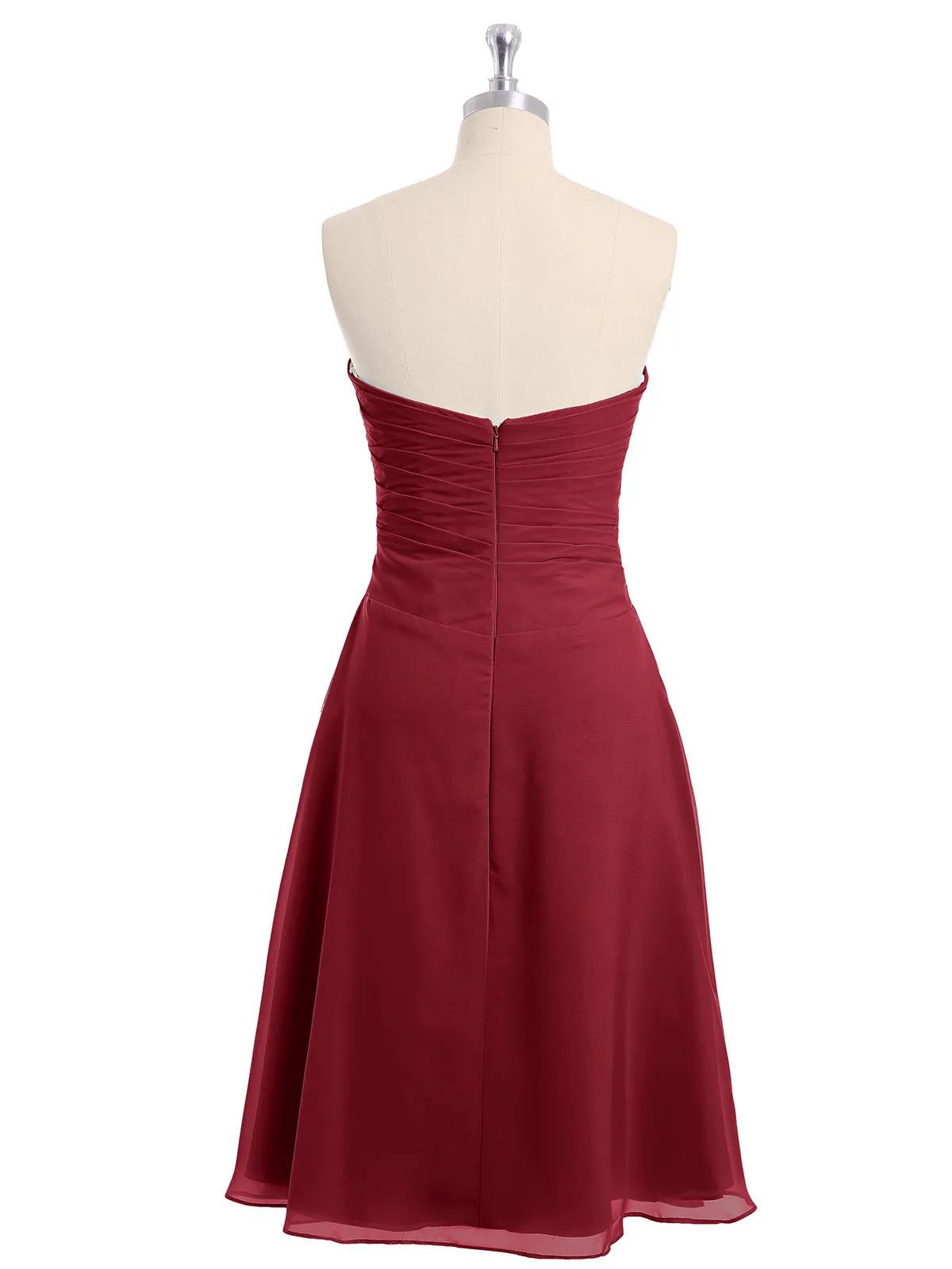Knee Length Chiffon Dress with Sweetheart Neck-Burgundy