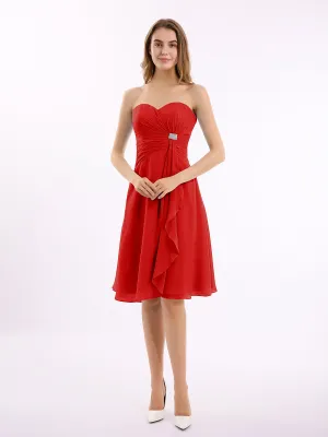 Knee Length Chiffon Dress with Sweetheart Neck-Red Plus Size