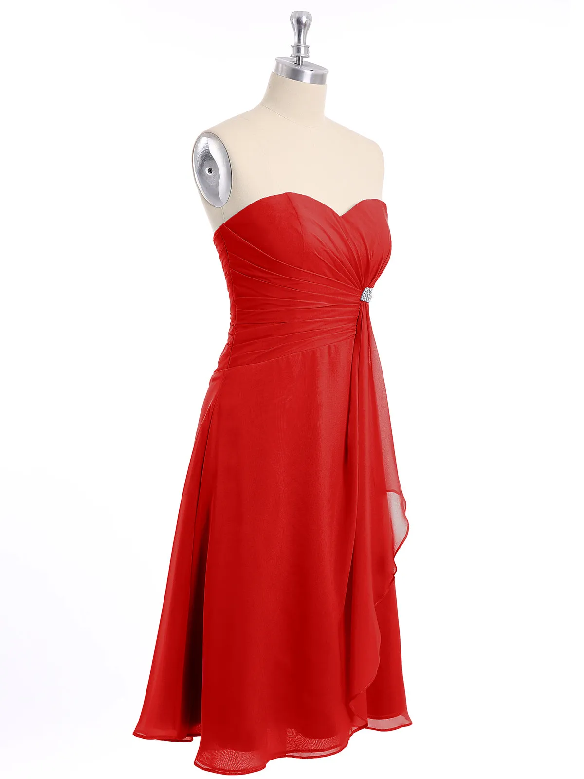 Knee Length Chiffon Dress with Sweetheart Neck-Red Plus Size