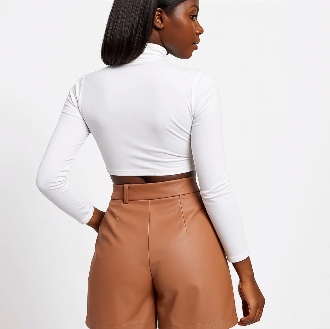 Leather me up tan shorts.