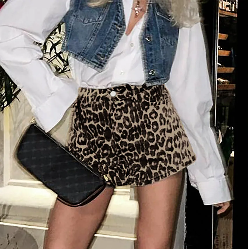 Leopard Print Denim Shorts