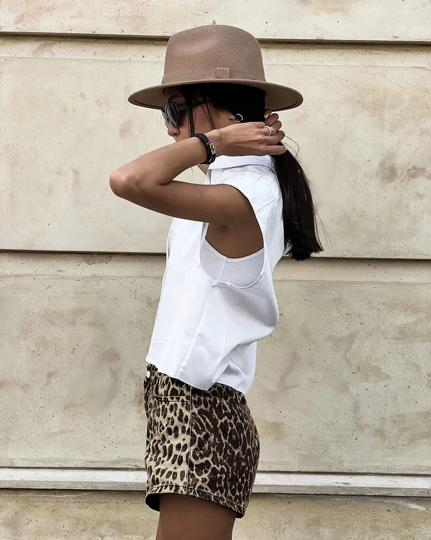 Leopard Print Denim Shorts