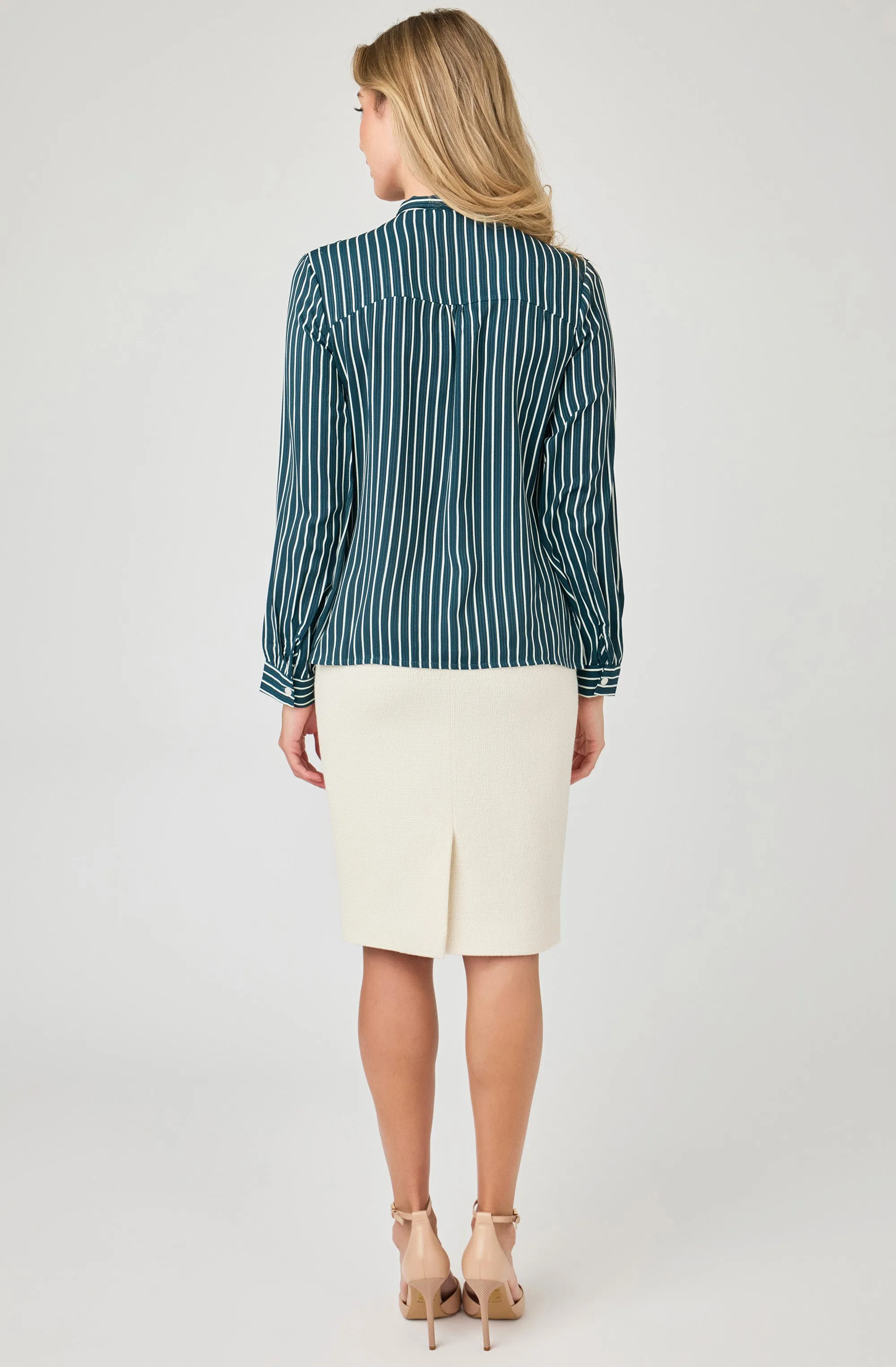 Long Sleeve Striped Blouse with Necktie