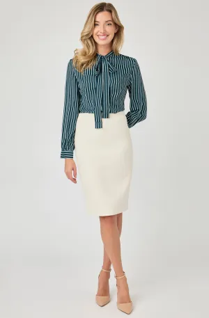 Long Sleeve Striped Blouse with Necktie