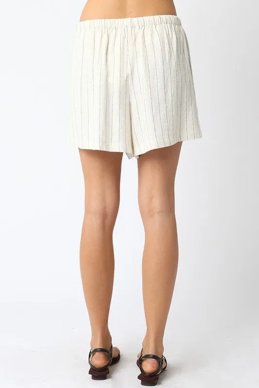 Lou High Waist Stripe Print Linen Shorts Natural