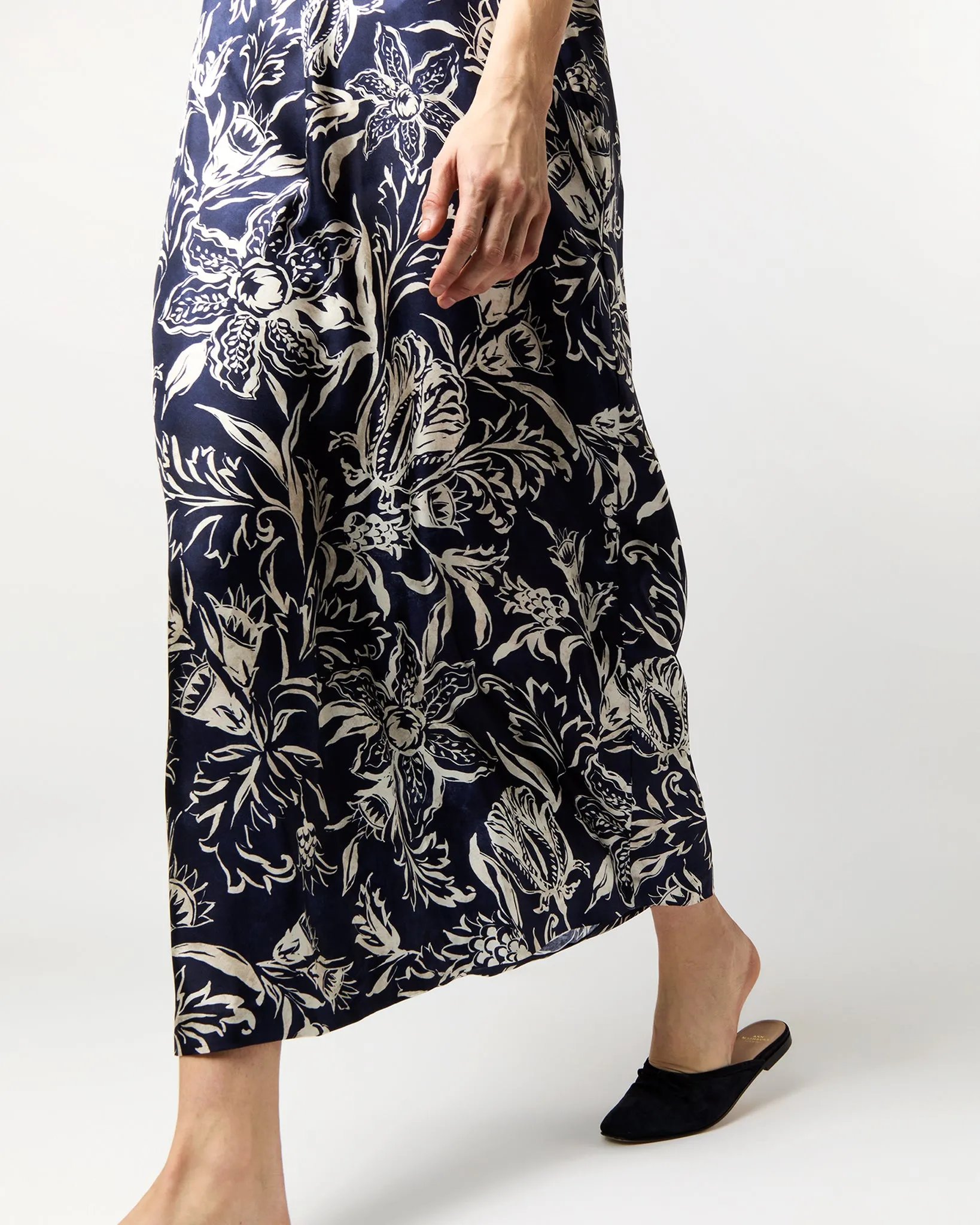 Luisa Dress in Navy Floral Silk Twill