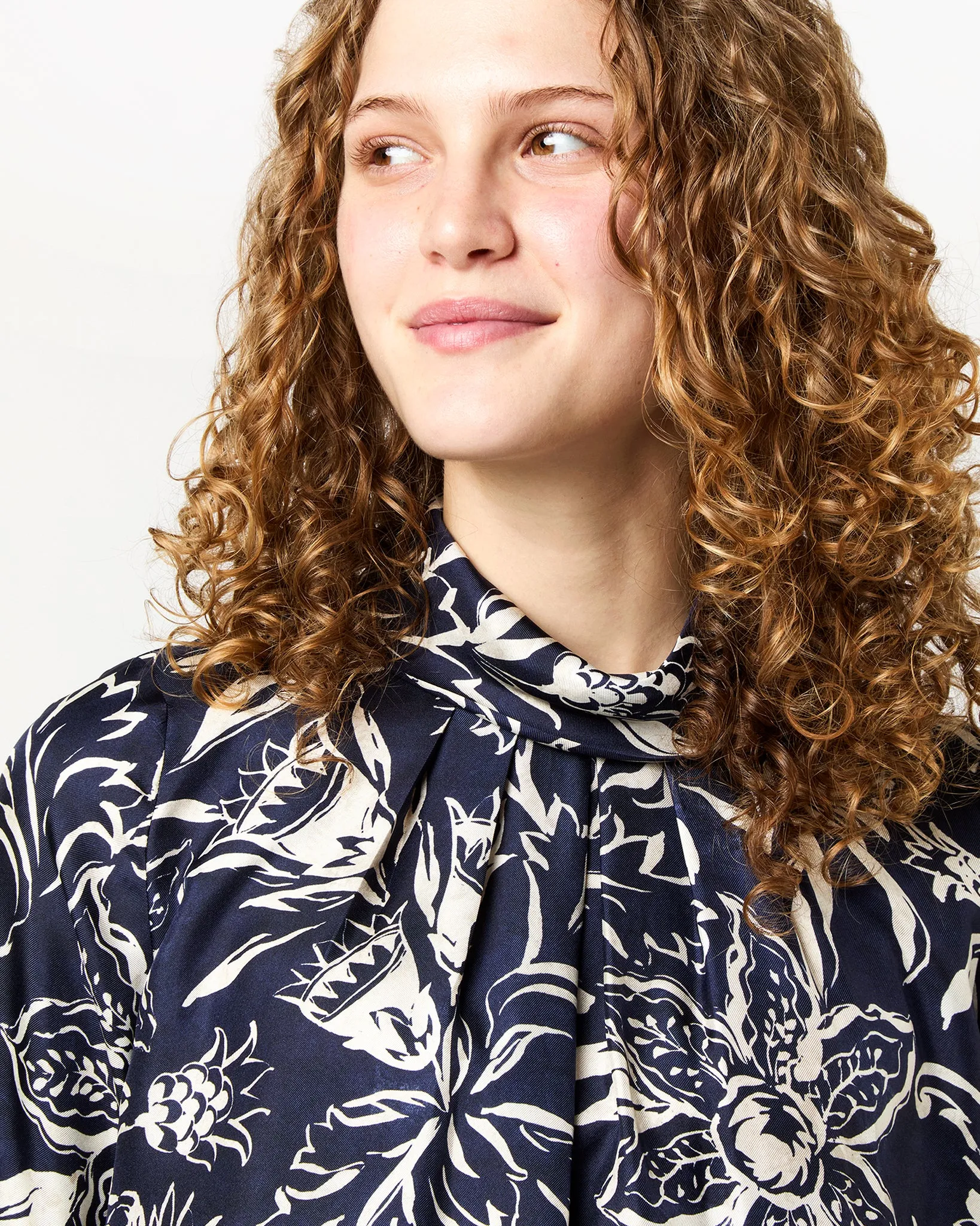 Luisa Dress in Navy Floral Silk Twill