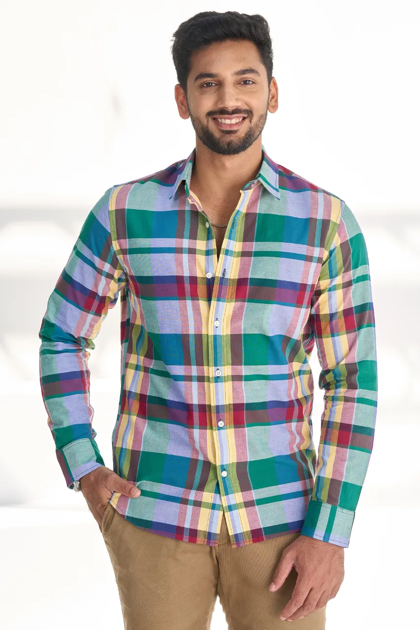 Madras Checks Cotton Shirt in Vibrant Hues