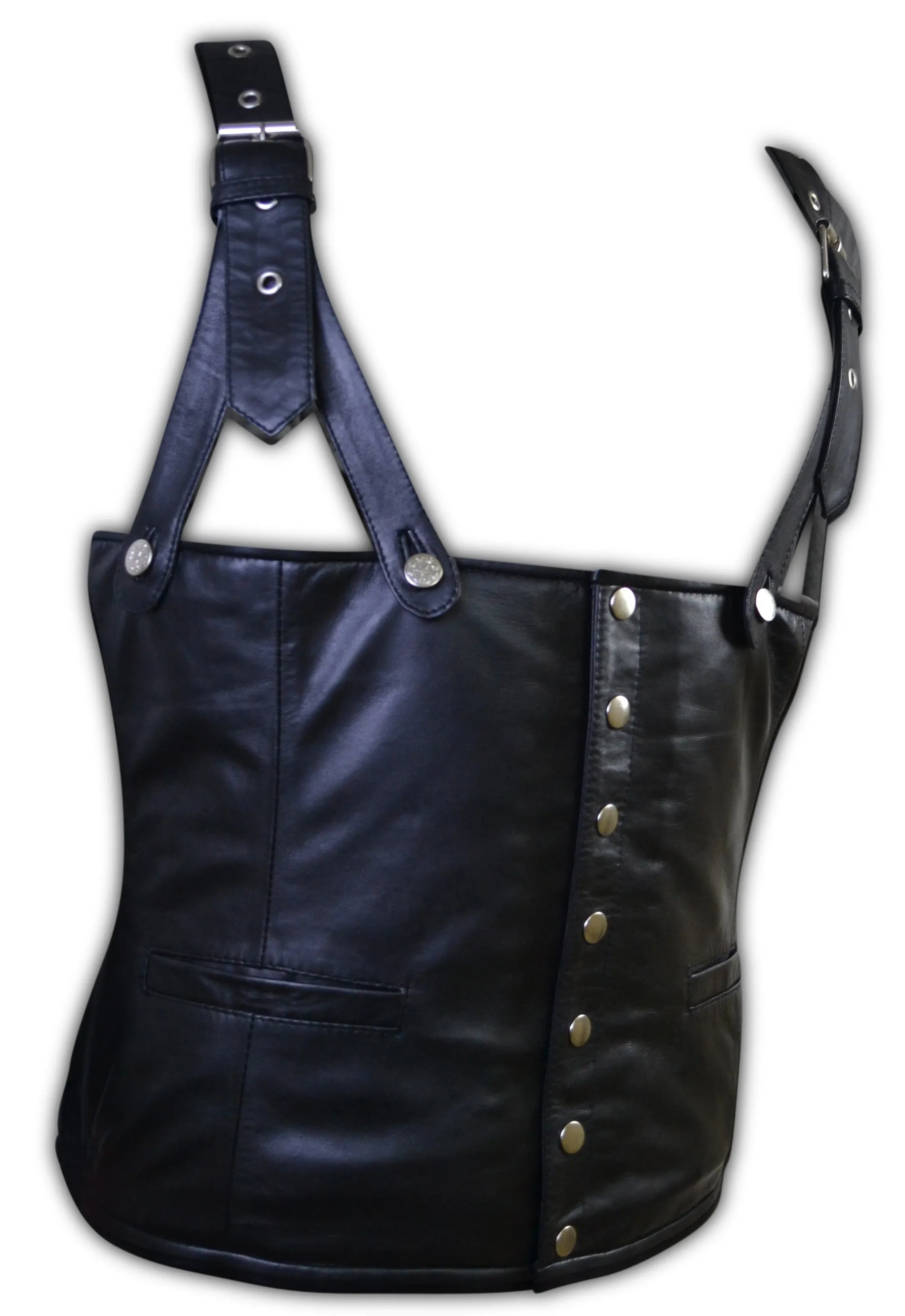 Mens Black Rapper Style Strap Lambskin Leather Vest