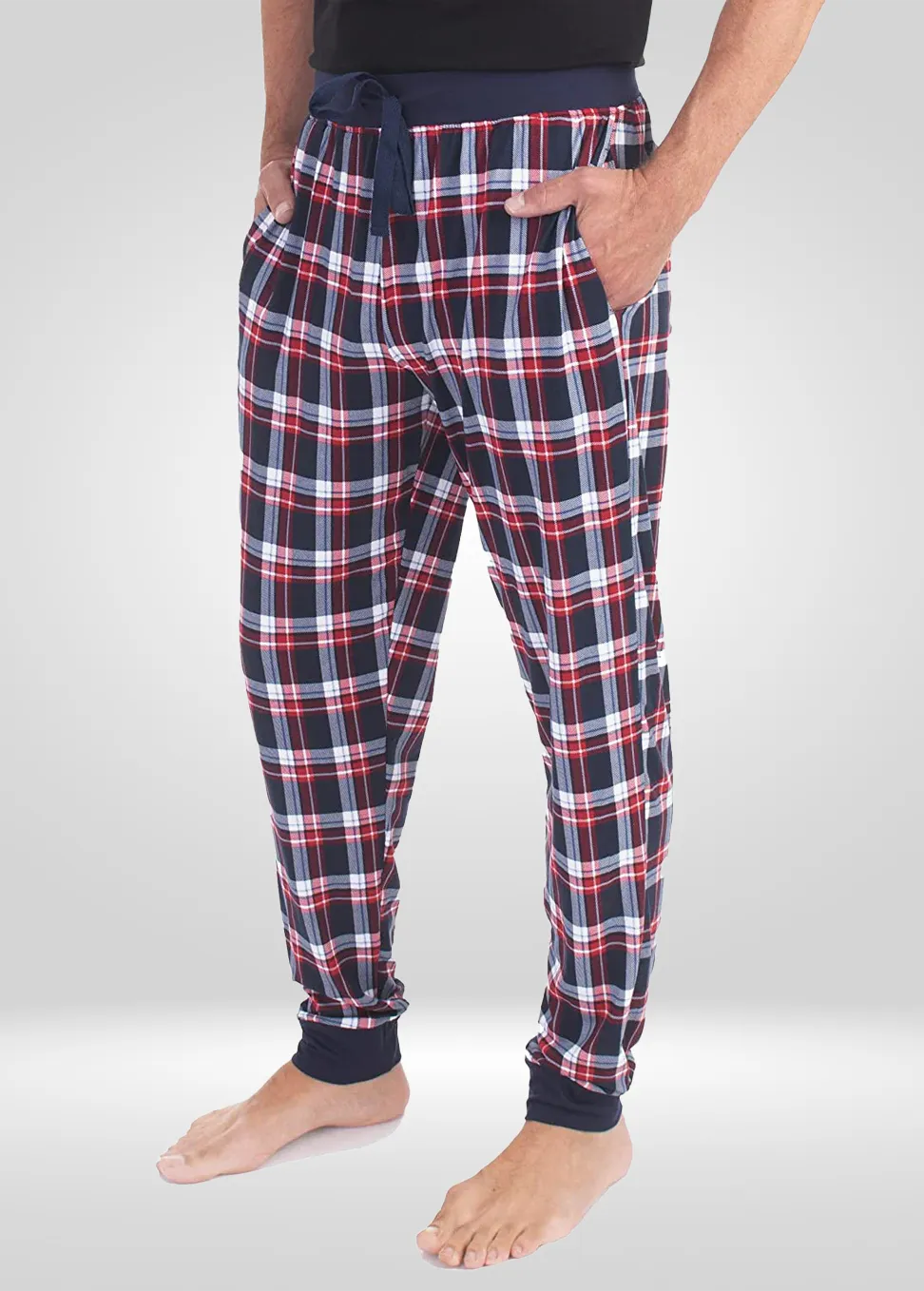 Mens Navy Red Pajama - Knit Jogger