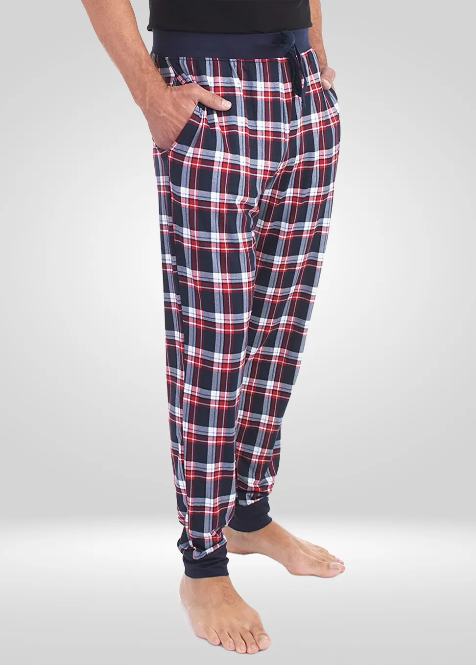 Mens Navy Red Pajama - Knit Jogger