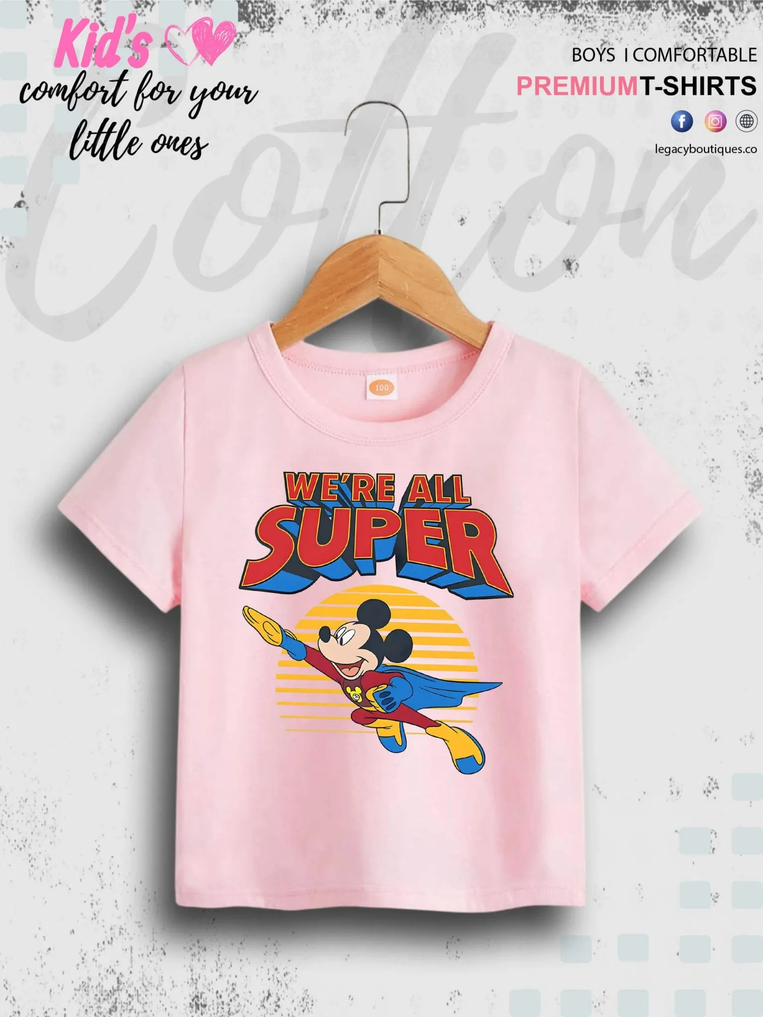 Mickey Mouse Print 1 To 11 Year Kids Boys T-Shirt In Lowest Price Only In BD
