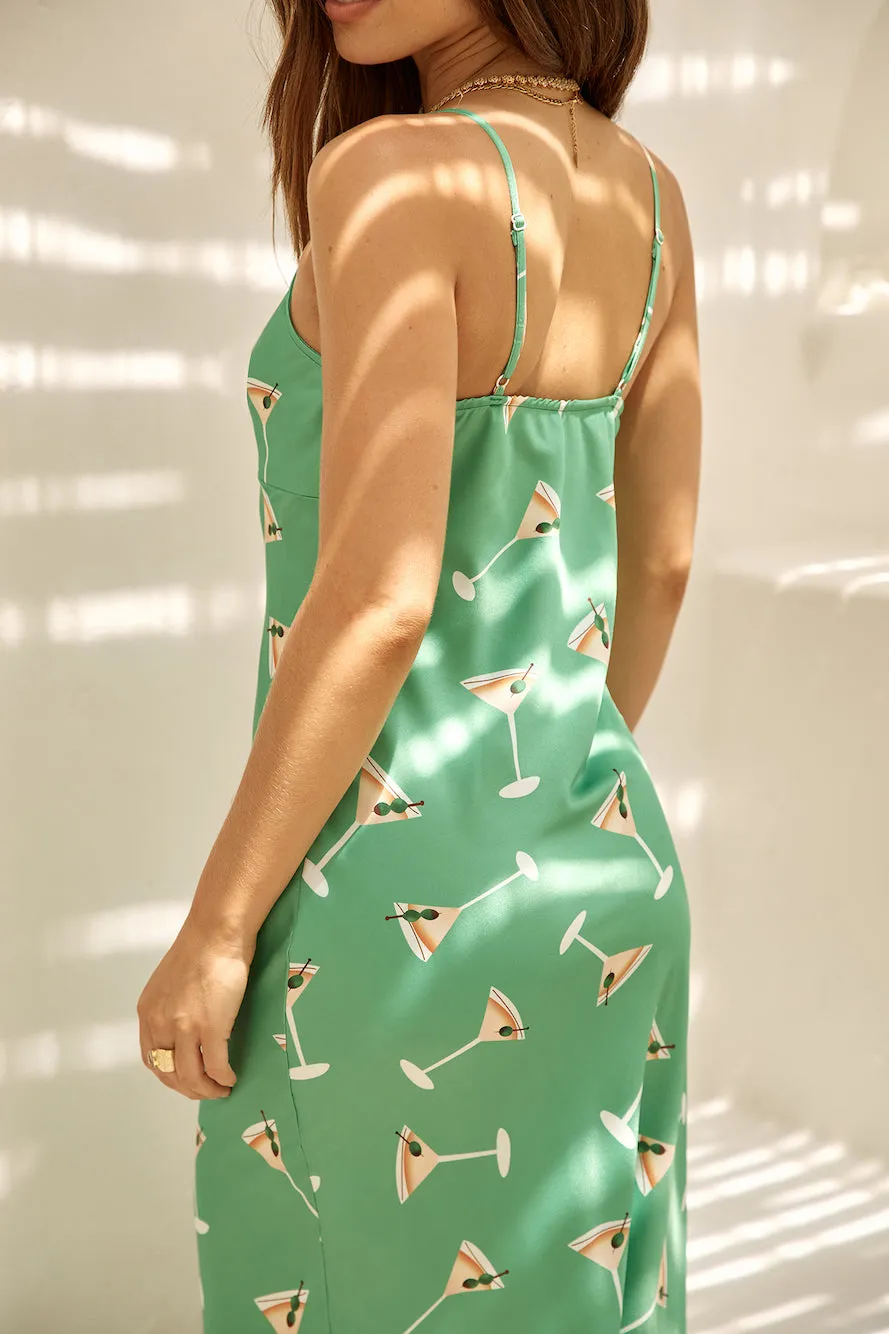Mood For Martini Satin Maxi Dress Green
