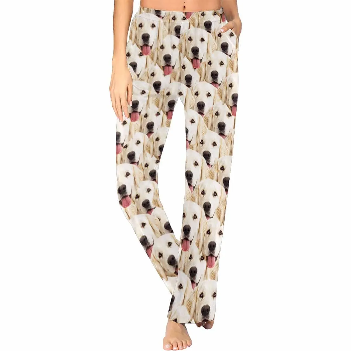 [More Comfortable]Custom Couple Face Pet Dog Seamless Sleepwear Personalized Women's&Men's Slumber Party Long Pajama Pants