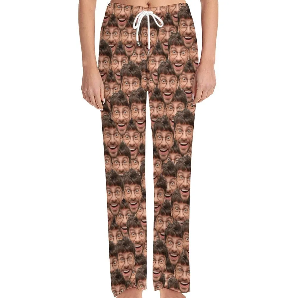 [More Comfortable]Custom Couple Face Pet Dog Seamless Sleepwear Personalized Women's&Men's Slumber Party Long Pajama Pants