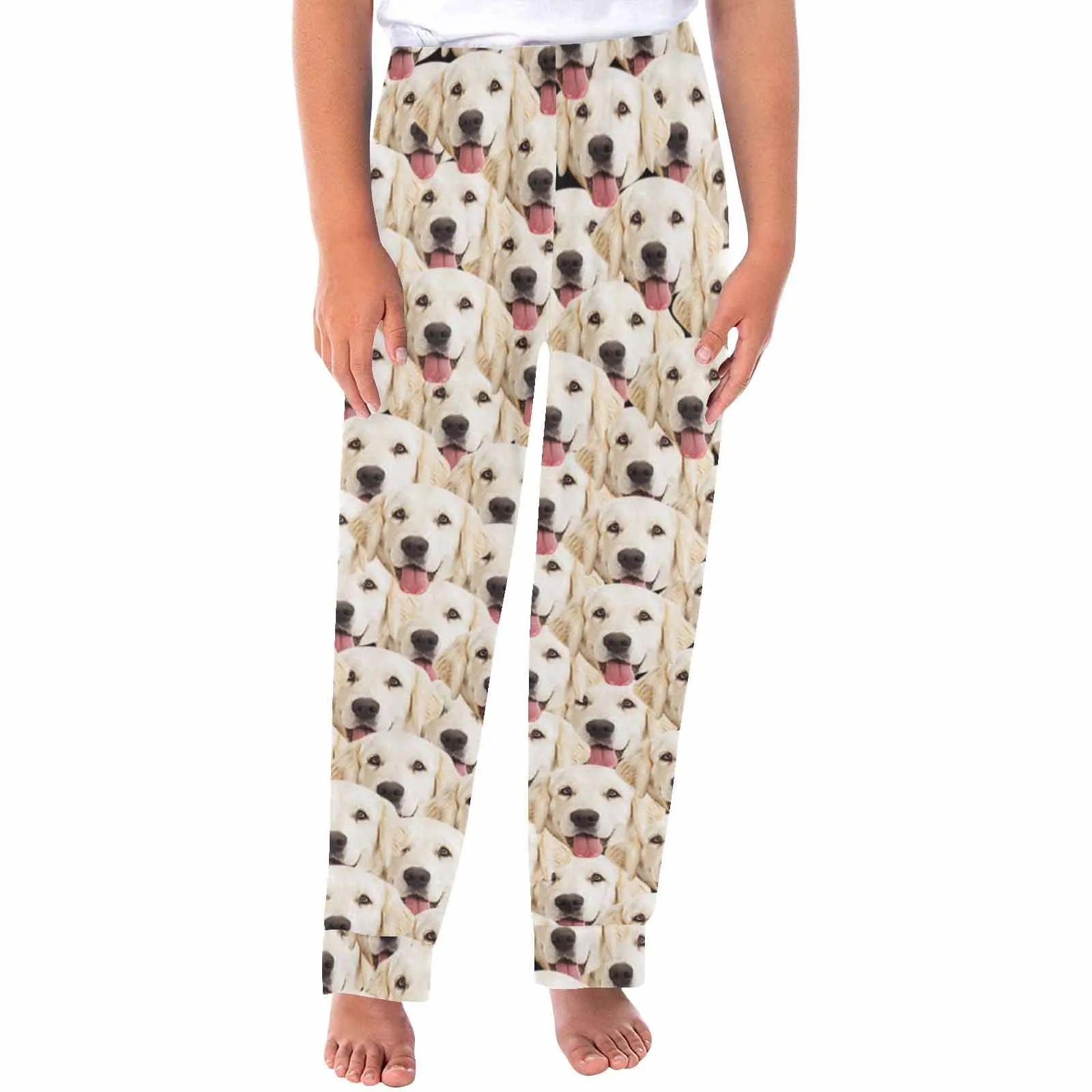 [More Comfortable]Custom Couple Face Pet Dog Seamless Sleepwear Personalized Women's&Men's Slumber Party Long Pajama Pants