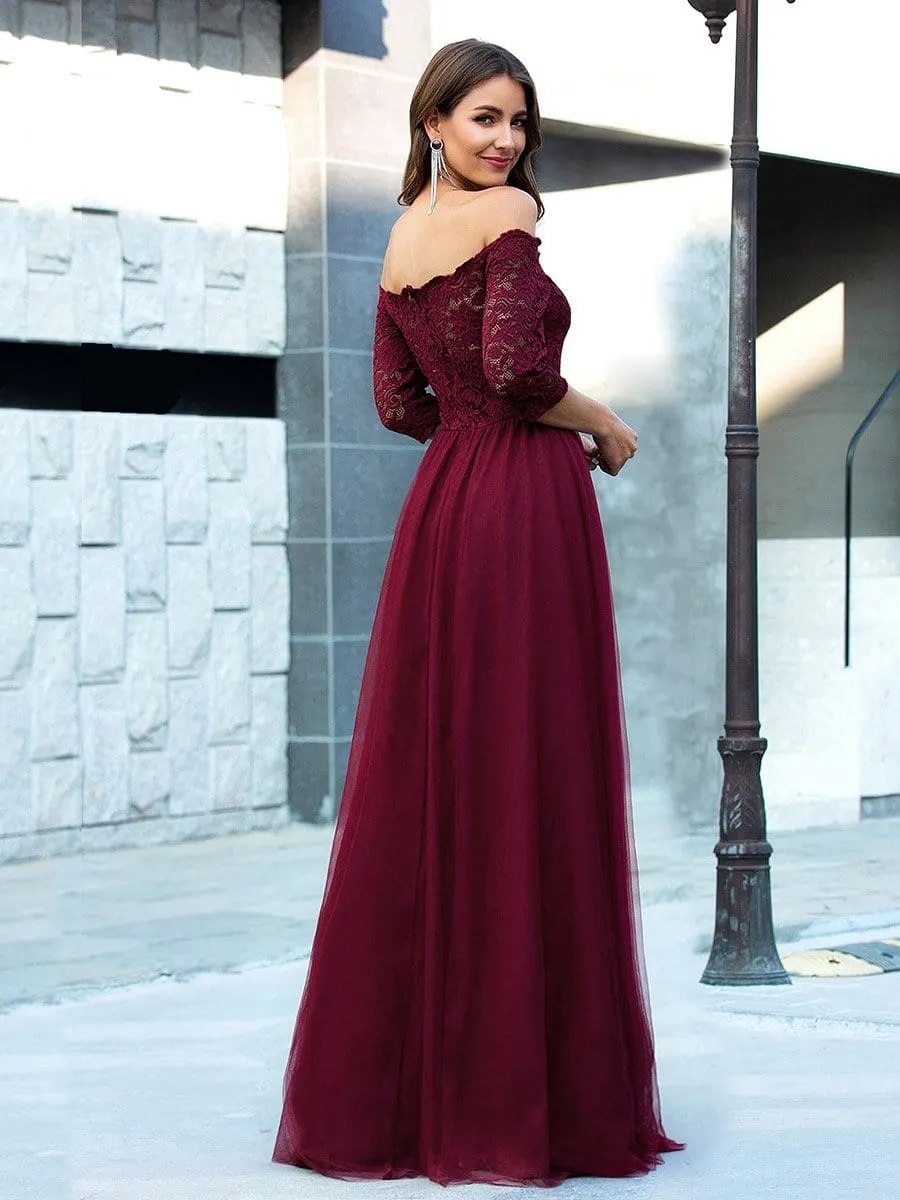 Off Shoulder Floral Lace Formal Tulle Dresses for Women