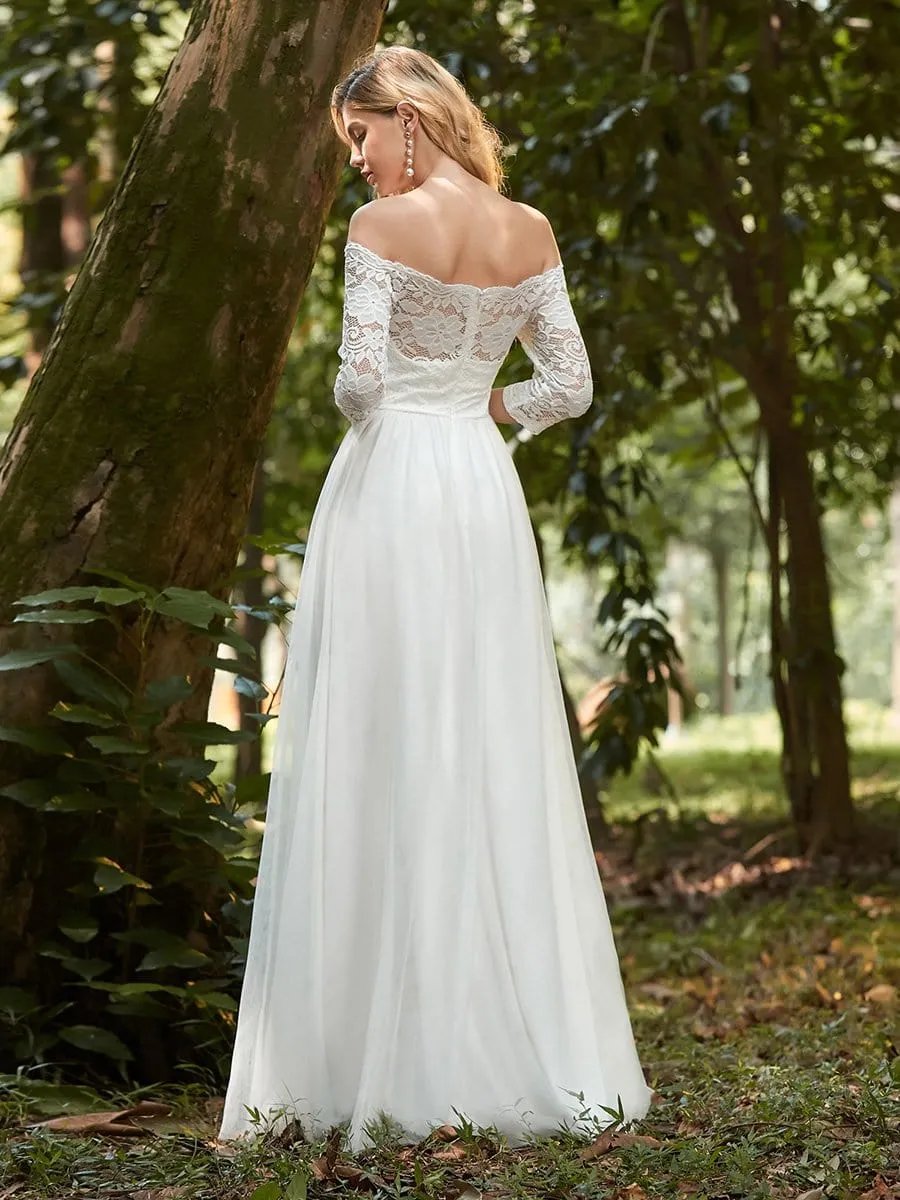 Off Shoulder Floral Lace Formal Tulle Dresses for Women