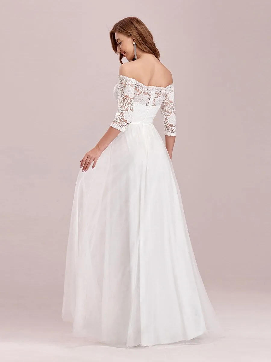 Off Shoulder Floral Lace Formal Tulle Dresses for Women